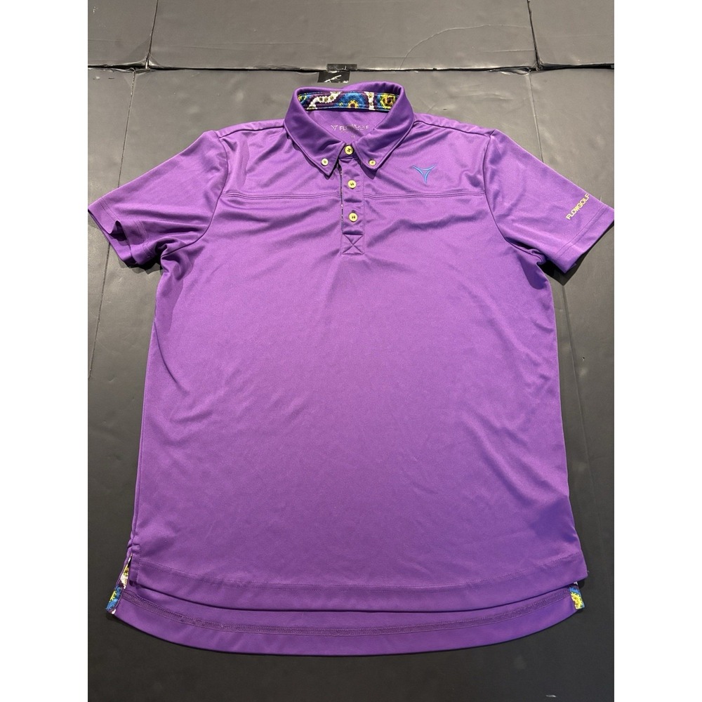 FlowGolf Men's Performance Golf Polo Shirt with Paisley Pattern Collar Detail - Picture 1 of 10